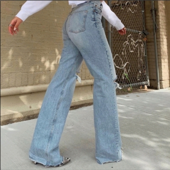 ZARA the 90s full length distressed jeans in Chelsea blue sz 2 - Picture 1 of 10